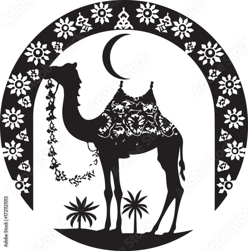 Arabian Camel Silhouette Vector Bundle | Desert Camel Moon Mandala SVG PNG EPS JPG Clipart