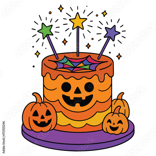 Halloween Cake with Pumpkins and Sparklers
