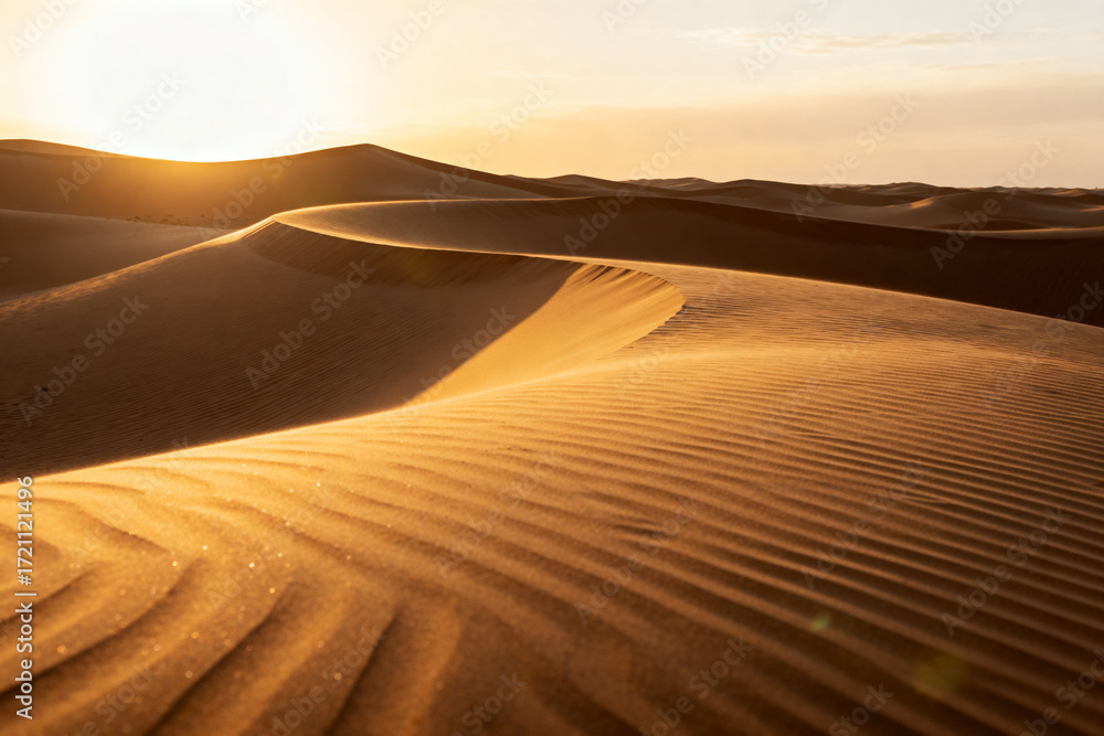 Naklejka premium Golden Dunes of the Desert at Sunrise