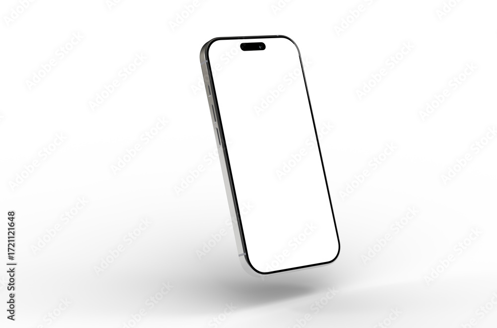 High-quality photo of a modern smartphone with a blank screen, perfect for app presentations or website mockups. Clean, minimalist design.