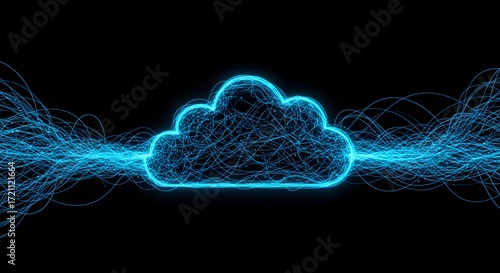 Abstract Digital Cloud Technology and Data Flow on a Dark Background