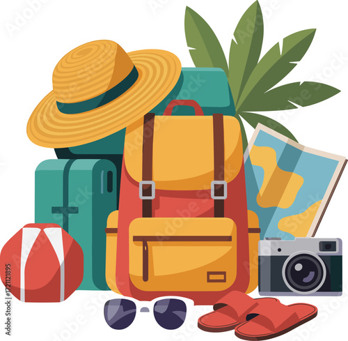 Colorful travel essentials ready for an adventure