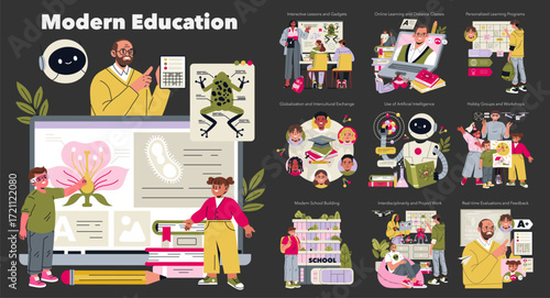 Modern Education Vector Illustration with Interactive Learning