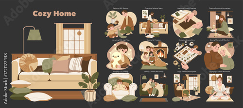 Cozy Home and Relaxing Activities Vector Illustration