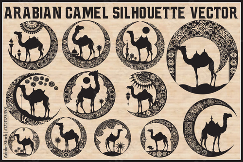 Arabian Camel Silhouette Vector Bundle | Desert Camel Moon Mandala SVG PNG EPS JPG Clipart
