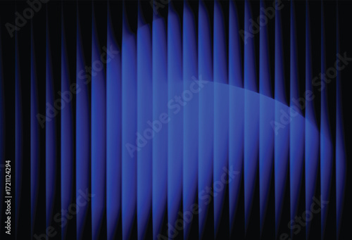 Ribbed abstract glass texture with vertical blue gradient lines, futuristic luminous background with elegant geometric symmetry, bold dynamic modern design pattern, digital vector illustration