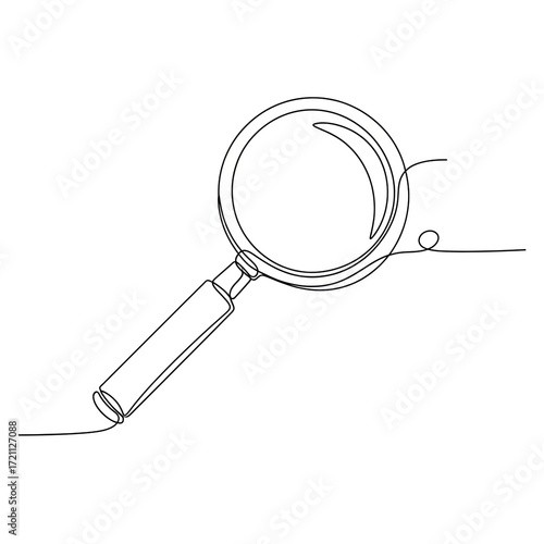 Line art of magnifying glass on white background  