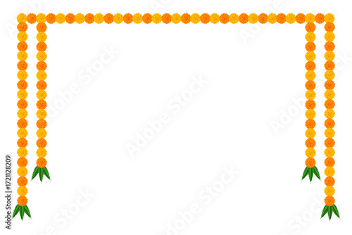 Marigold flower elements decoration: traditional celebration indian festival of dussehra, Diwali, wedding, invitation, card, floral on transparent background, png image, vector design