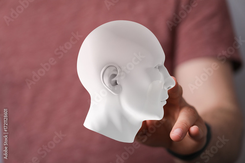 White 3D human head model, ...