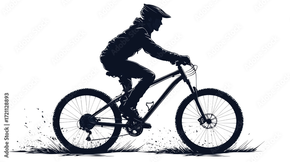 Obraz premium silhouette of a cyclist on a bicycle isolated on a white or transparent background
