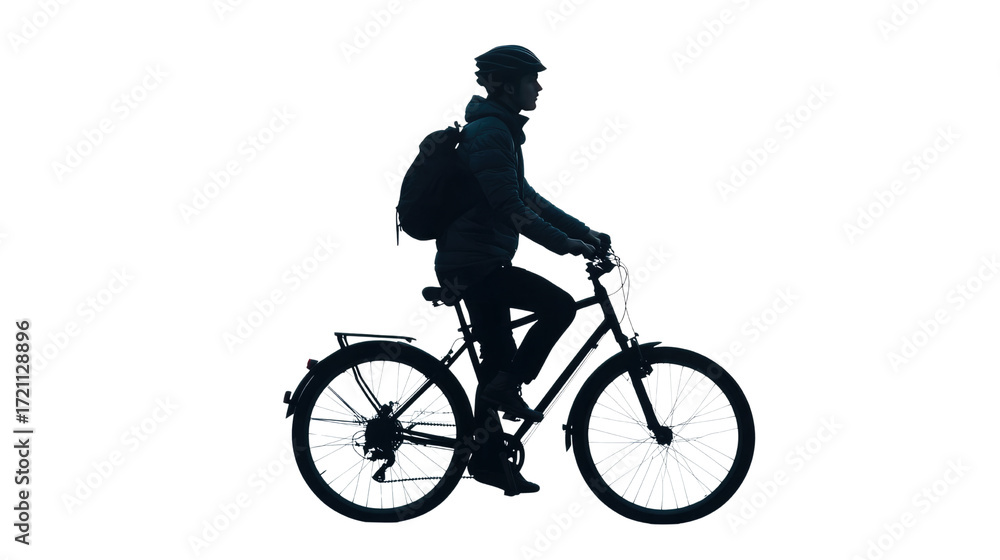 Obraz premium silhouette of a cyclist on a bicycle isolated on a white or transparent background