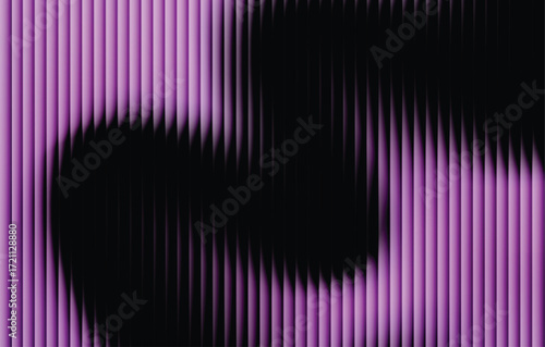 Ribbed glass abstract texture with vertical wave stripes in black on luminous purple gradient background, futuristic elegant flowing design with bold symmetry, modern dynamic digital vector illustrati