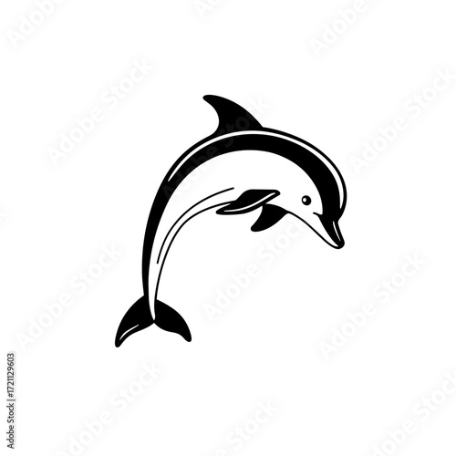 Dolphin. Dolphin simple black and white line art vector logo