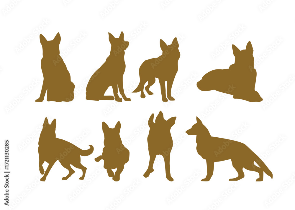 Fototapeta premium German Shepherd Dog Silhouette Set in Multiple Poses Vector