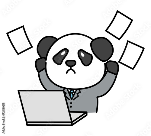 仕事がお手上げ状態のパンダの会社員