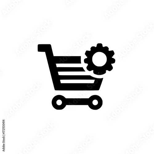 Ecommerce shopping cart with small gear icon indicating digital retail system optimization