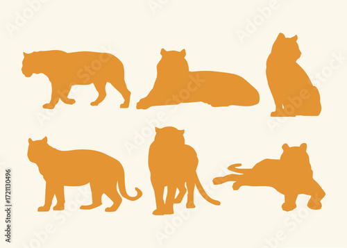 Tiger Silhouette Collection Wild Animal Vector Set