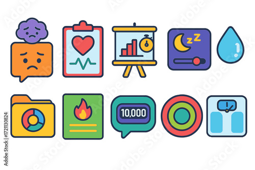Health and fitness icon set. outline icons for wellness and exercise tracking