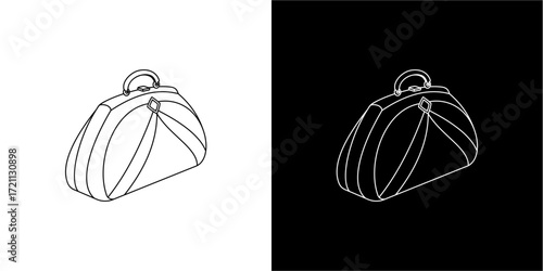 Simple line drawing of a vintage-style handbag.
