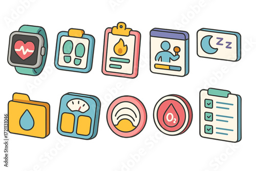 Health and fitness 3d icon set. wellness, exercise, healthy living icons collection