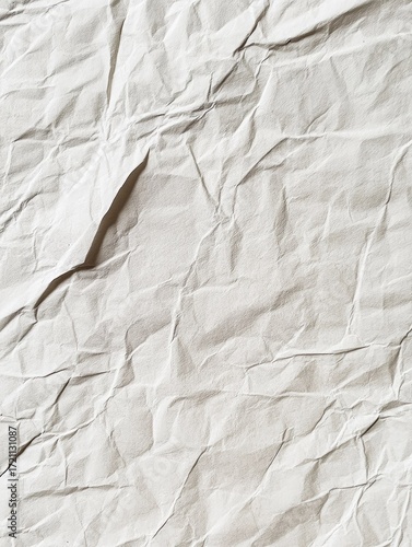 Close-up of crumpled, off-white paper texture