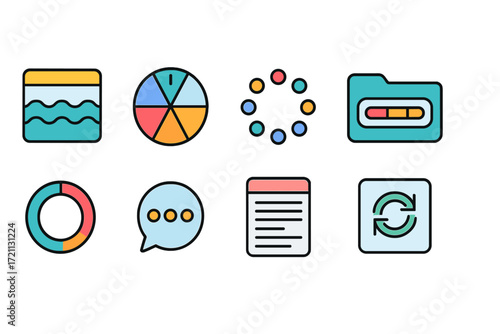 Business data analysis icon set. colorful, flat icons collection for charts and reports