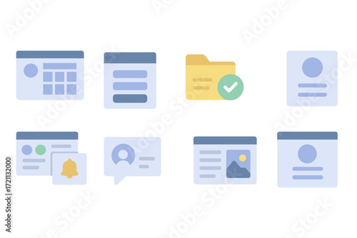 Business, office flat icon set. professional, organization tools flat collection.