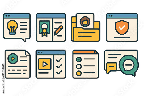 Education and learning flat icon set for schools and online courses