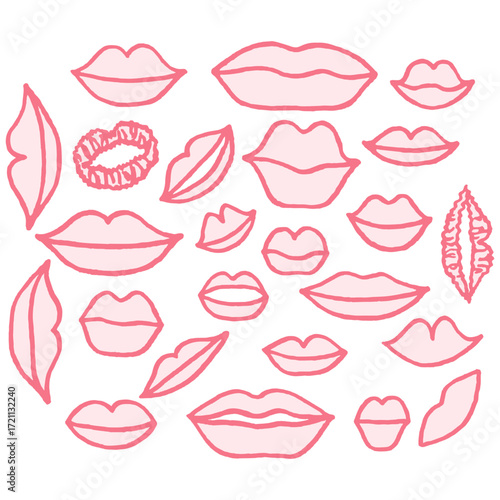Vector illustration set of different freehand drawn cartoon lips