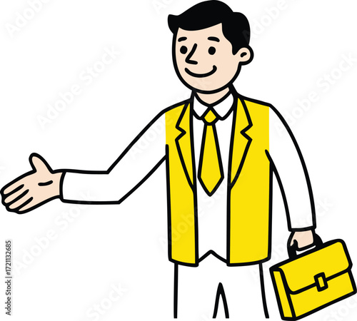 Businessman Holding Briefcase and Gesturing