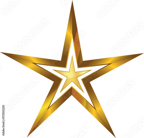 Gold star. Golden gradient vector star isolated on white background, shiny metallic five-pointed award symbol, luxury glossy gold star icon illustration