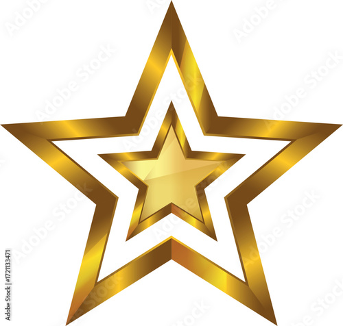 Gold star. Golden gradient vector star isolated on white background, shiny metallic five-pointed award symbol, luxury glossy gold star icon illustration