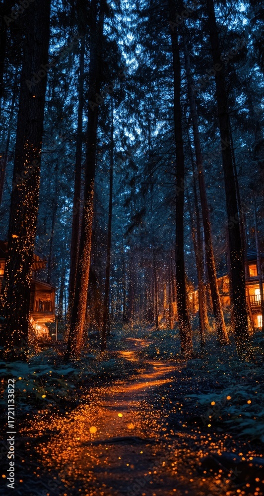 Obraz premium Forest path at night