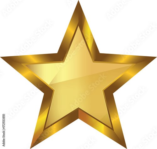 Gold star. Golden gradient vector star isolated on white background, shiny metallic five-pointed award symbol, luxury glossy gold star icon illustration