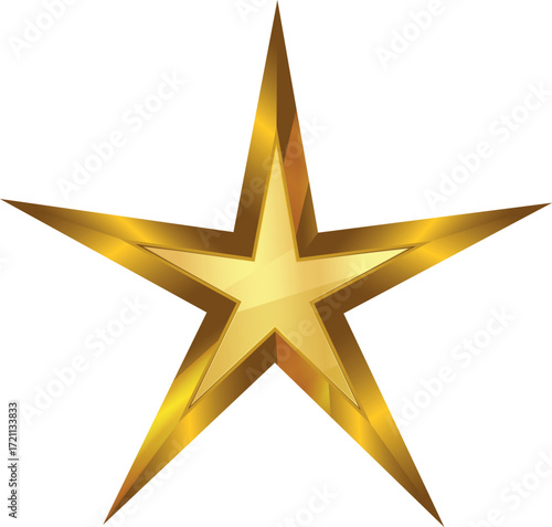 Gold star. Golden gradient vector star isolated on white background, shiny metallic five-pointed award symbol, luxury glossy gold star icon illustration