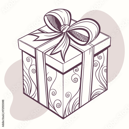 A beautifully sketched gift box adorned with a large decorative bow