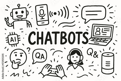 Chatbot and ai communication icon set. interactive, conversational icons outline style