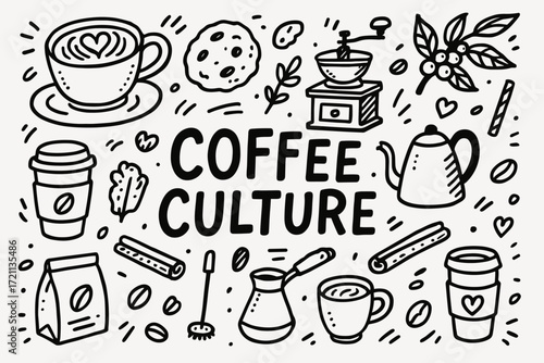 Coffee culture outline icon set. cafe, coffee beans, and brewing outline collection