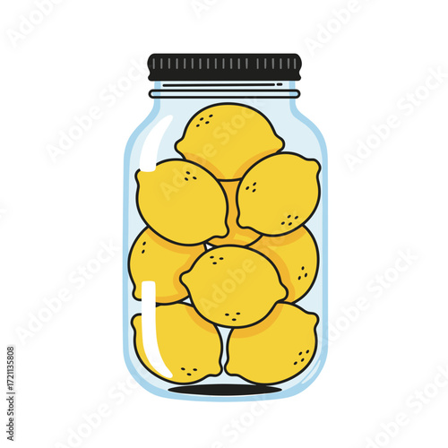 Vector illustration of a glass jar with a lid filled with fresh lemons