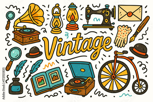 Vintage, retro linear icon set. classic objects and nostalgia-inspired icons collection