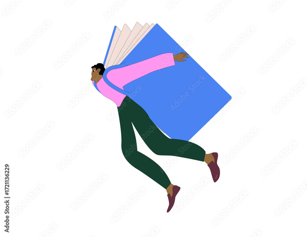 Fototapeta premium Reader flying on a book. Creative flat vector illustration isolated on white background.