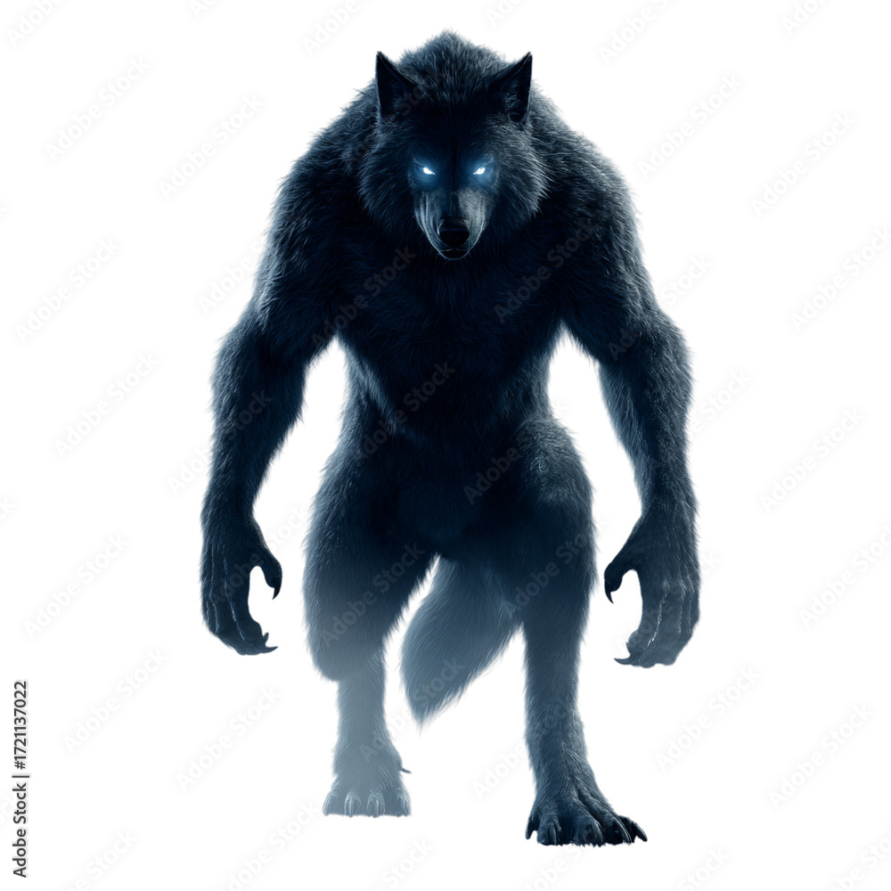 Fototapeta premium Werewolf with glowing eyes. Isolated white background. Png format