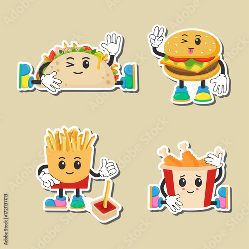 Fast food emoji stickers – vector illustration