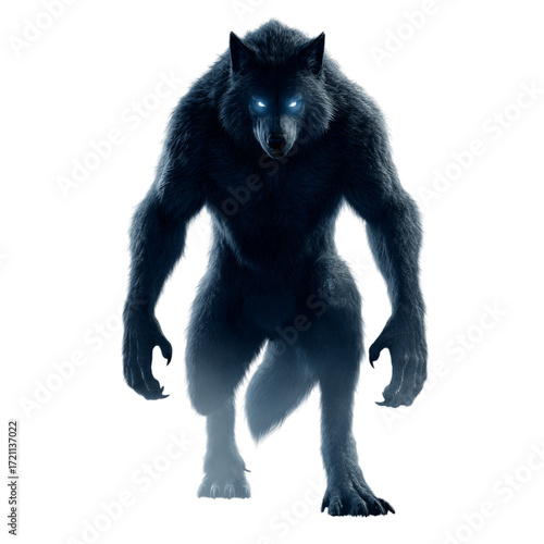 Werewolf with glowing eyes. Isolated white background. Png format