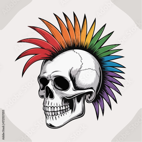 Skull with Rainbow Mohawk A Vibrant and Edgy Anatomical Illustration.