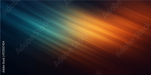 An abstract, colorful illustration of a sunburst with blue and orange rays glowing against a blurred sky