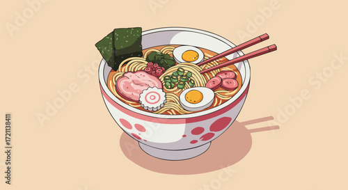 Delicious Ramen Bowl A Tempting Illustration of Japanese Noodles