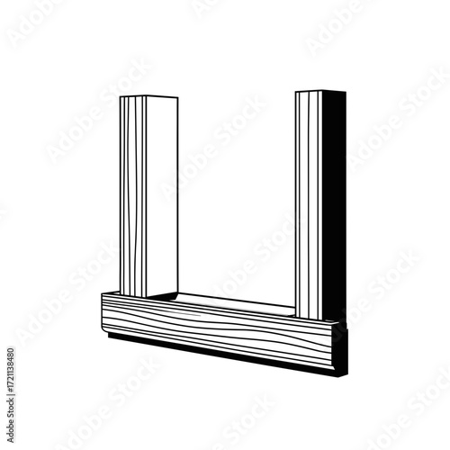 Baseboard and wall studs illustration in black and white line art style