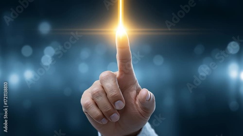 A businessman’s hand raising one finger upward, symbolizing focus on one thing for success. Doing one thing at a time and staying with it until achieving the plan.