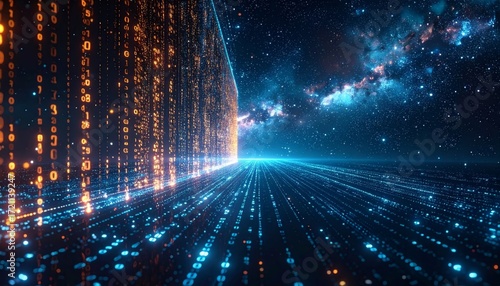 A night sky illuminated with bright stars, energy, and colorful flares